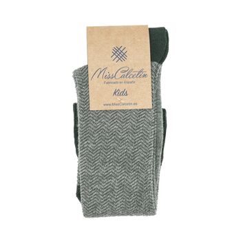 MissCalcetin Kids Canne Haute Chevrons Gris-Bouteille 1