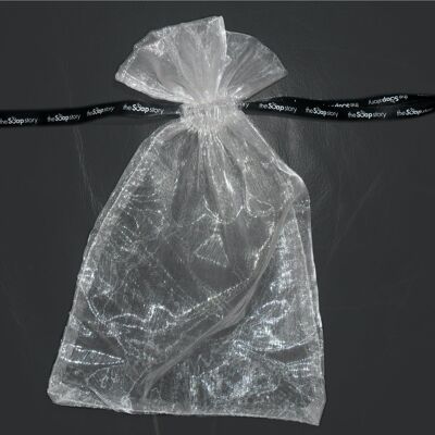 White Organza Bags with black Soap Story printed ribbon ( pack of 5 )