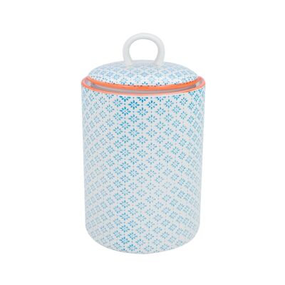 Nicola Spring Barril de galletas de cocina japonés de China impreso a mano - Azul / Naranja - 3L