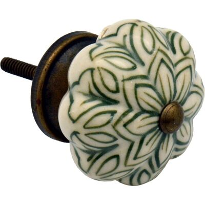 Nicola Spring Ceramic Vintage Flower Door Knob and Handle - Olive Green