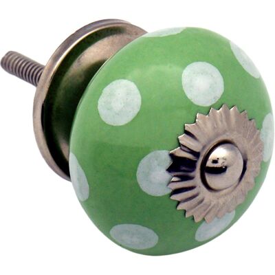 Nicola Spring Ceramic Polka Dot Door Knob and Handle - Green and White