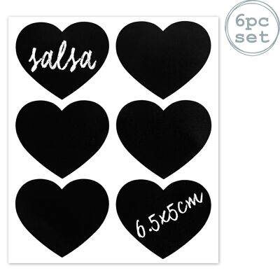 Set di 6 etichette lavagna per barattoli di vetro - cuore - 6,5 cm x 5 cm