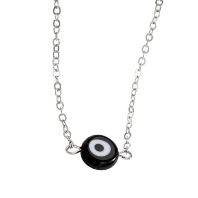 Evil Eye Tiny Pendant With Silver Chain, Black