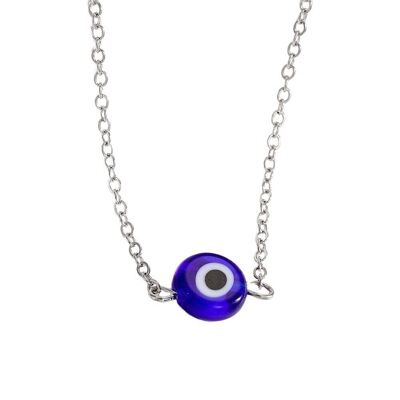 Evil Eye Winziger Anhänger mit Silberkette, blau