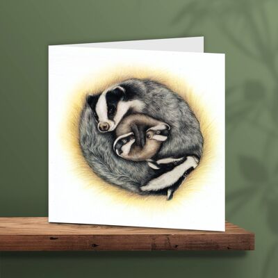 Badger Greeting Card, Recycled Paper, Animal Birthday Card, Twin Birth Card, Illustrated Card, Cards