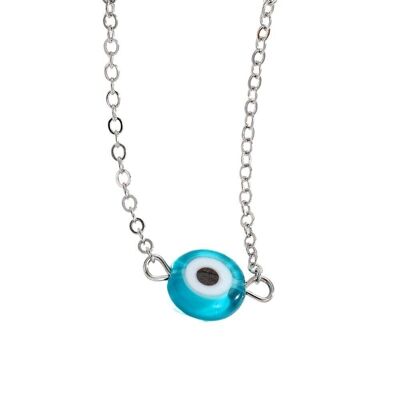 Evil Eye Tiny Pendant With Silver Chain, Turquoise
