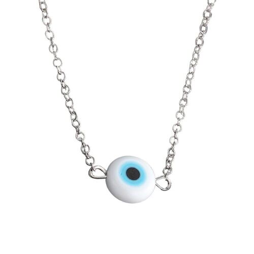 Evil Eye Tiny Pendant With Silver Chain, White