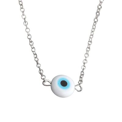 Piccolo ciondolo Evil Eye con catena in argento, bianco