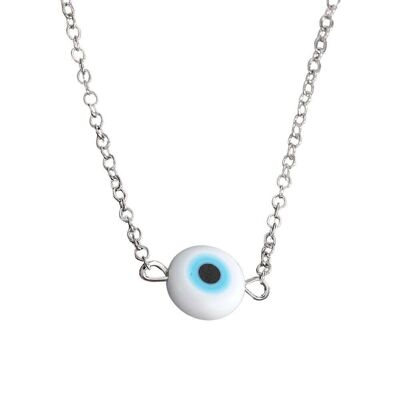 Evil Eye Tiny Pendant With Silver Chain, White