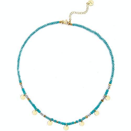 Stone, bead and disc necklace in turquoise & gold