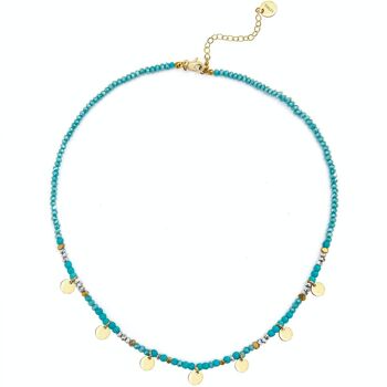 Collier pierre, perle et disque en turquoise et or