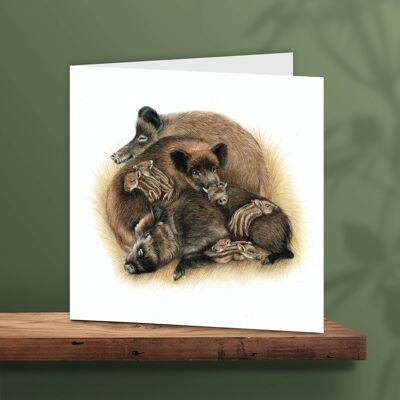 Wildschwein-Grußkarte, Recyclingpapier, Tier-Geburtstagskarte, Geburtskarte, illustrierte Karte, Karten