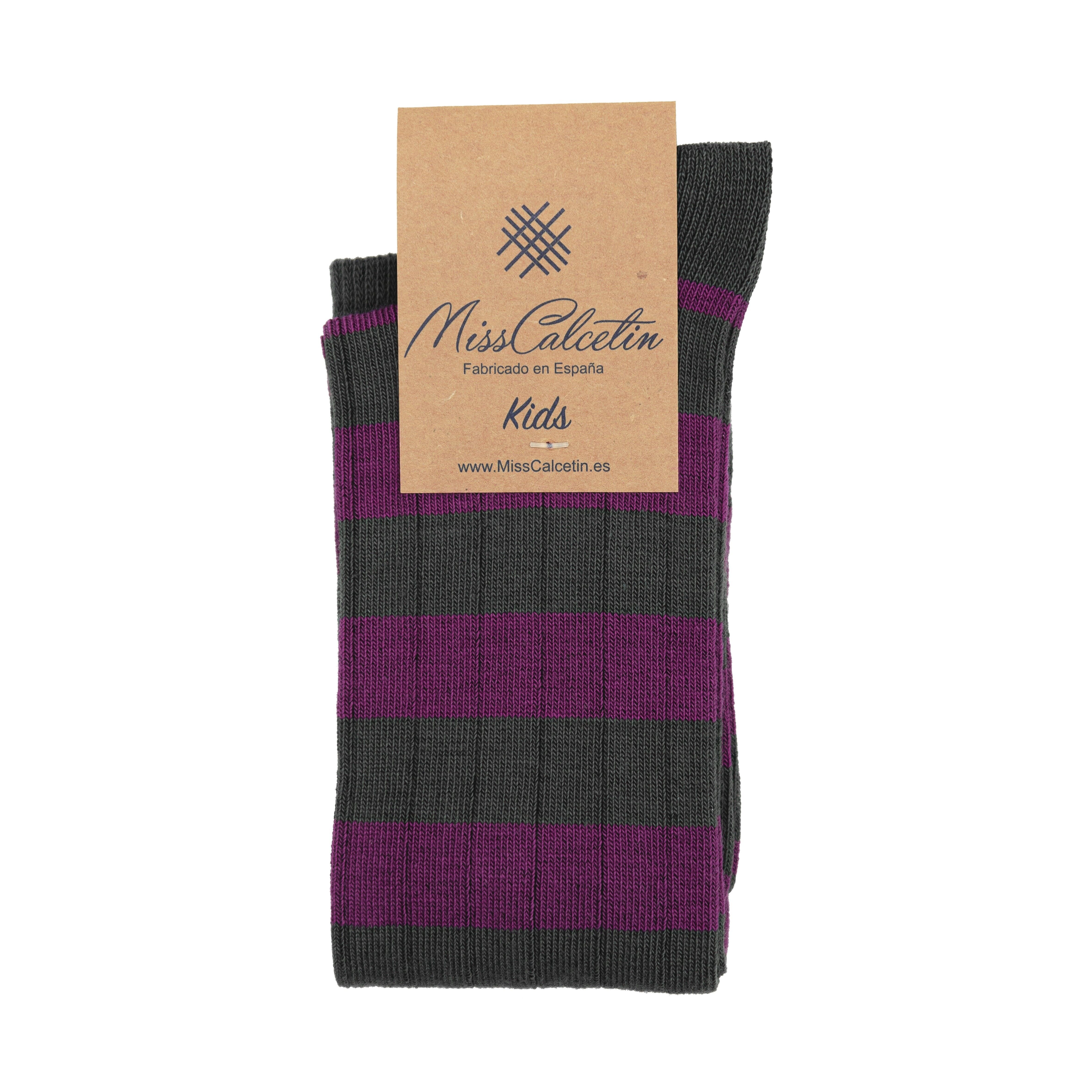 MissCalcetin Kids Caña Alta Rayas Barsa-Antracita