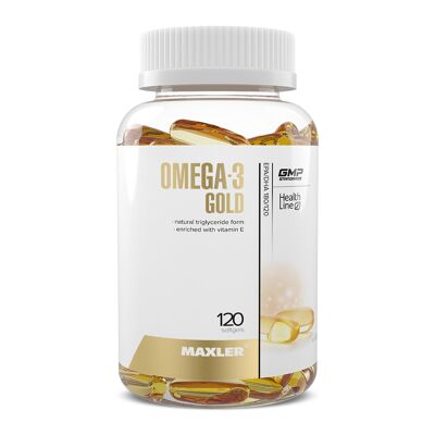 Maxler Omega-3 Gold, 120 cápsulas blandas, forma natural de triglicéridos, con vitamina E