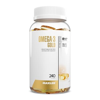 Maxler Omega-3 Gold, 240 cápsulas blandas, forma natural de triglicéridos, con vitamina E