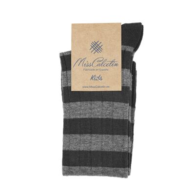 MissCalcetin Kids High Cane Stripes Grey-Anthracite
