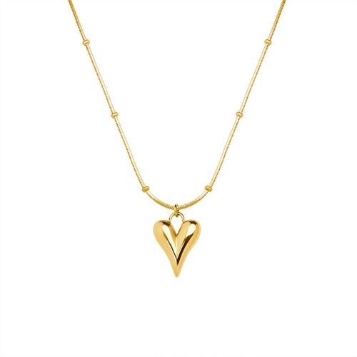 Solid heart necklace with ball detail chain in gold