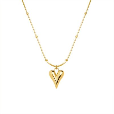 Solid heart necklace with ball detail chain in gold