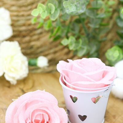 Pink soap flower with bucket