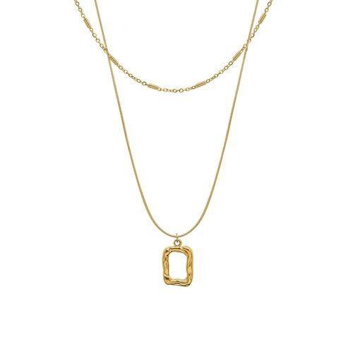 Double chain necklace with misshapen rectangle drop in gold