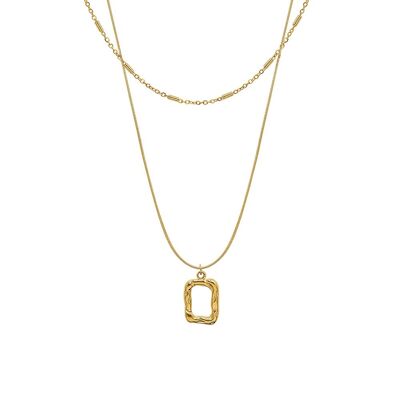 Collier double chaîne avec goutte rectangle difforme en or