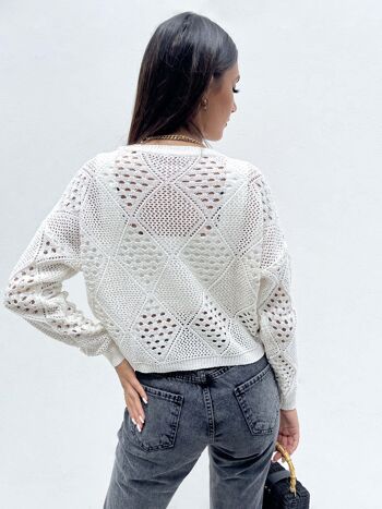 Pull en dentelle de crochet ÉCRU - YOSHI 3