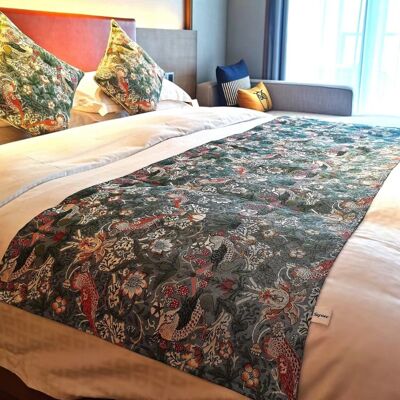 William Morris Strawberry Thief Grey - Camino de cama