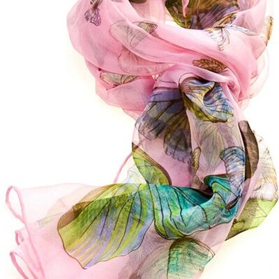 Baby Pink Butterfly - 100% Pure Silk Scarf