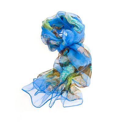 Pañuelo Mariposa Azul Real - 100% Seda Pura