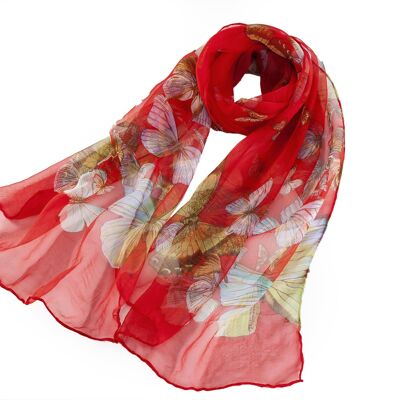 Red Butterfly - 100% Pure Silk Scarf