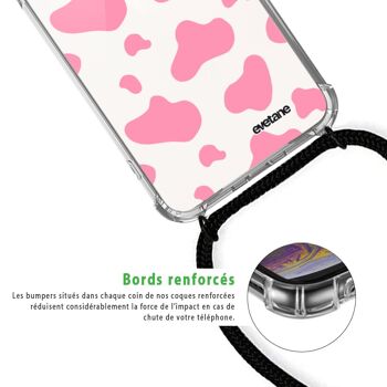 Coque cordon iPhone 12/12 Pro avec cordon noir - Cow print pink 4
