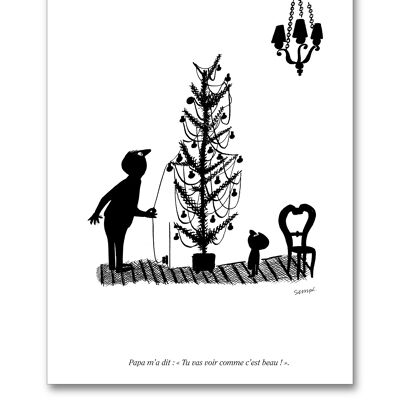 Double End of Year Greeting Card Le Petit Nicolas© "The Christmas Tree With Black Bulbs"