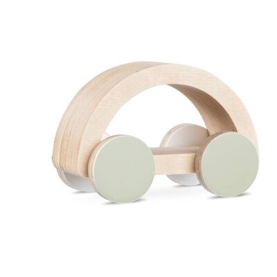 Voiture minimaliste en bois, cercles verts