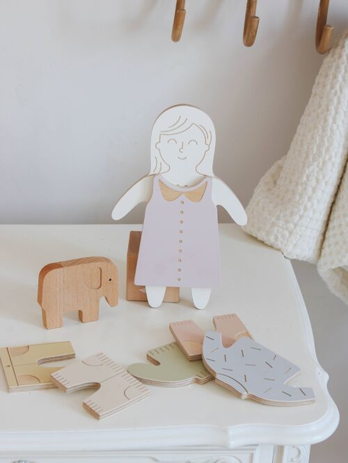Magnetic Doll Emma with clothes, wooden toy