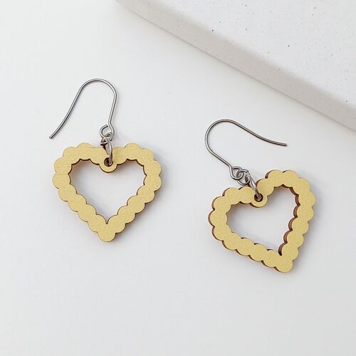 Bubble Heart Wooden Earrings Yellow