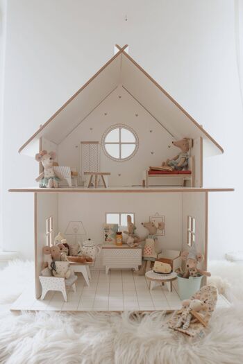 Maison de poupée en bois, construction modulaire, design minimaliste 3