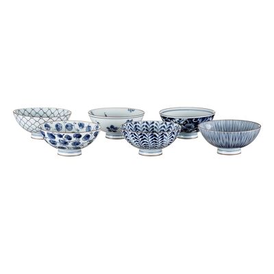 6 RICE BOWLS SET FLOWER DESIGN. LINE ETC.