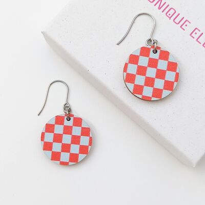 Chess Wooden Earrings Red/Pale Blue
