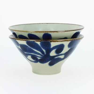 CUENCO DONBURI 2PCS FLOR AZUL GRANDE