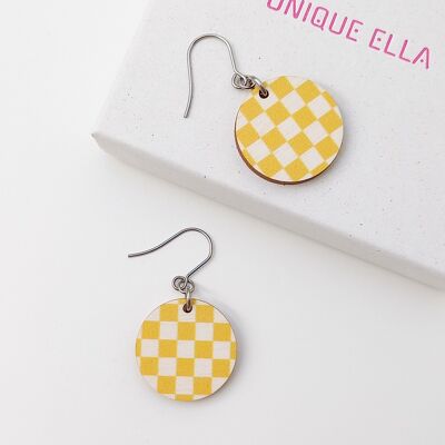 Chess Wooden Earrings Yellow/White