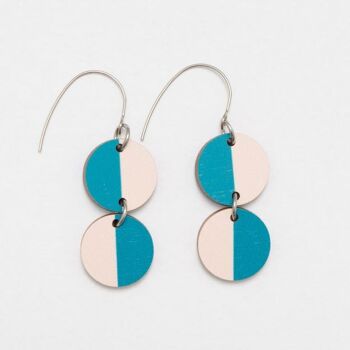 Boucles d'oreilles en bois Miami Teal/Rose pâle 3