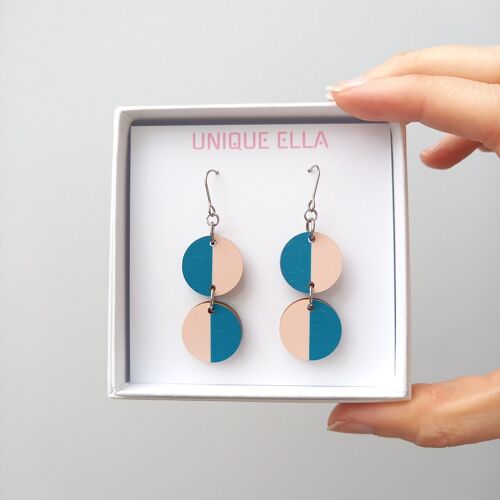 Miami Wooden Earrings Teal/Pale Pink