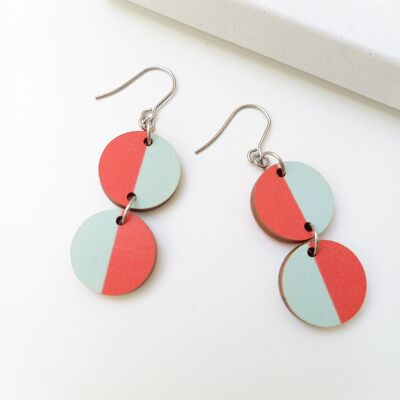 Miami Wooden Earrings Red/Pale Blue