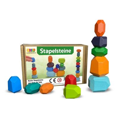 Colorful wooden stacking stones, 10 parts