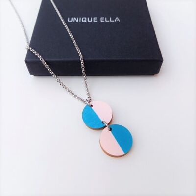 Miami Wooden Necklace Blue/Pale Pink