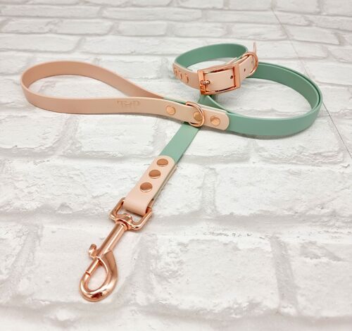 Waterproof BioThane© Two-Coloured Dog Collar & Dog Lead Set - Sage & Powder Pearl