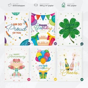 Fissaly® 48 pièces cartes de vœux et cartes d'anniversaire avec enveloppes  - boîte de cartes d'anniversaire          cartes de félicitations          et   cartes postales   pour  enfants  et   adultes 3
