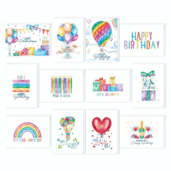 Fissaly® 48 pièces Cartes de vœux et Cartes d'anniversaire Set avec Enveloppes  -  Boîte de cartes d'anniversaire         Cartes de félicitations        et   Cartes postales   Enfants  &   Adultes 1