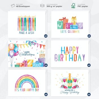 Fissaly® 48 pièces Cartes de vœux et Cartes d'anniversaire Set avec Enveloppes  -  Boîte de cartes d'anniversaire         Cartes de félicitations        et   Cartes postales   Enfants  &   Adultes 2