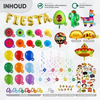 Fissaly® 71 pièces Mexicain Fiesta Party Décoration – Pinata, Sombrero & Catcus Décoration Ballons – Fiestas Birthday Party 2